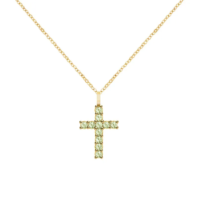 Rosecliff Cross Peridot Pendant in 14k Gold (August) sold by Haverhill
