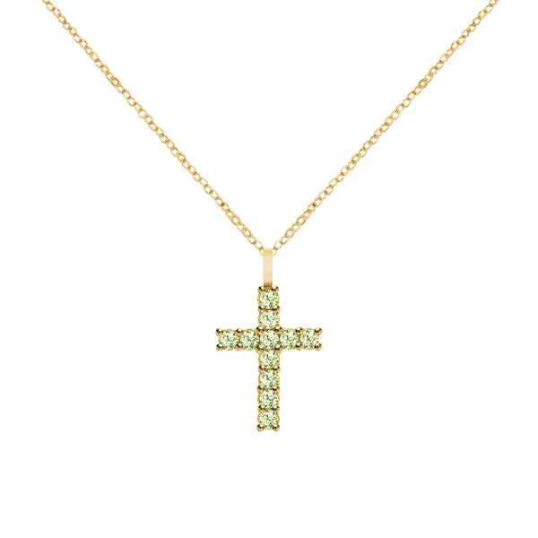 Rosecliff Cross Peridot Pendant in 14k Gold (August) sold by Haverhill