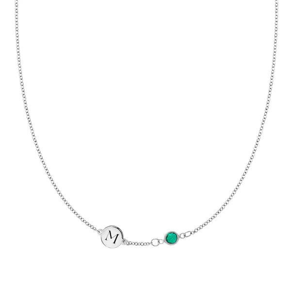 Personalized Classic 1 Letter & 1 Birthstone Necklace in 14k Gold (Single Spacing) sold by Haverhill