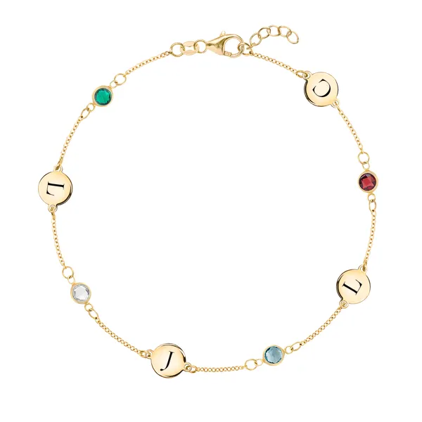 Personalized 4 Letter & 4 Classic Birthstone Bracelet in 14k Gold sold by Haverhill