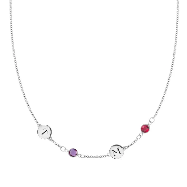 Personalized 2 Letter & 2 Classic Birthstone Necklace in 14k Gold (Single Spacing) sold by Haverhill