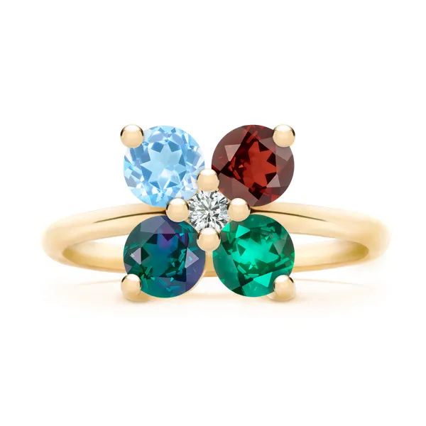 Personalized Greenwich 4 Birthstone & Diamond Ring in 14k Gold sold by Haverhill