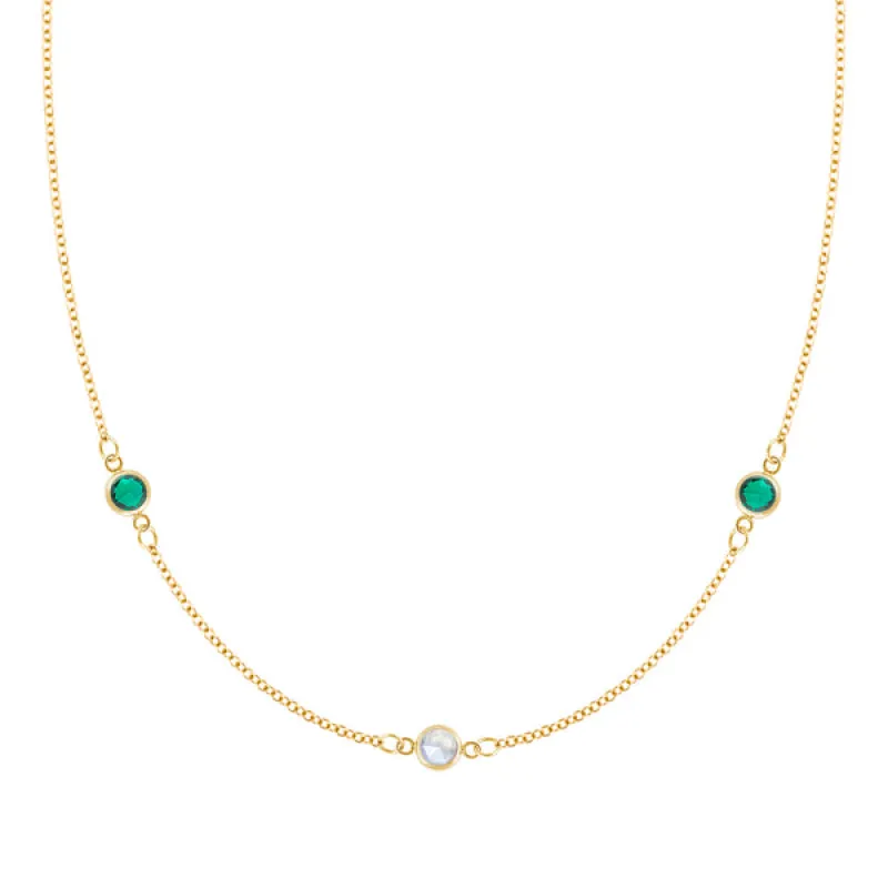 Personalized Classic 3 Birthstone Necklace in 14k Gold sold by Haverhill