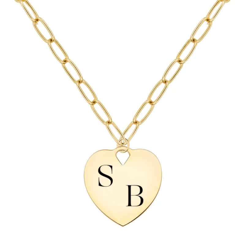 Engravable Large Flat Heart Pendant with Adelaide Chain in 14k Gold sold by Haverhill