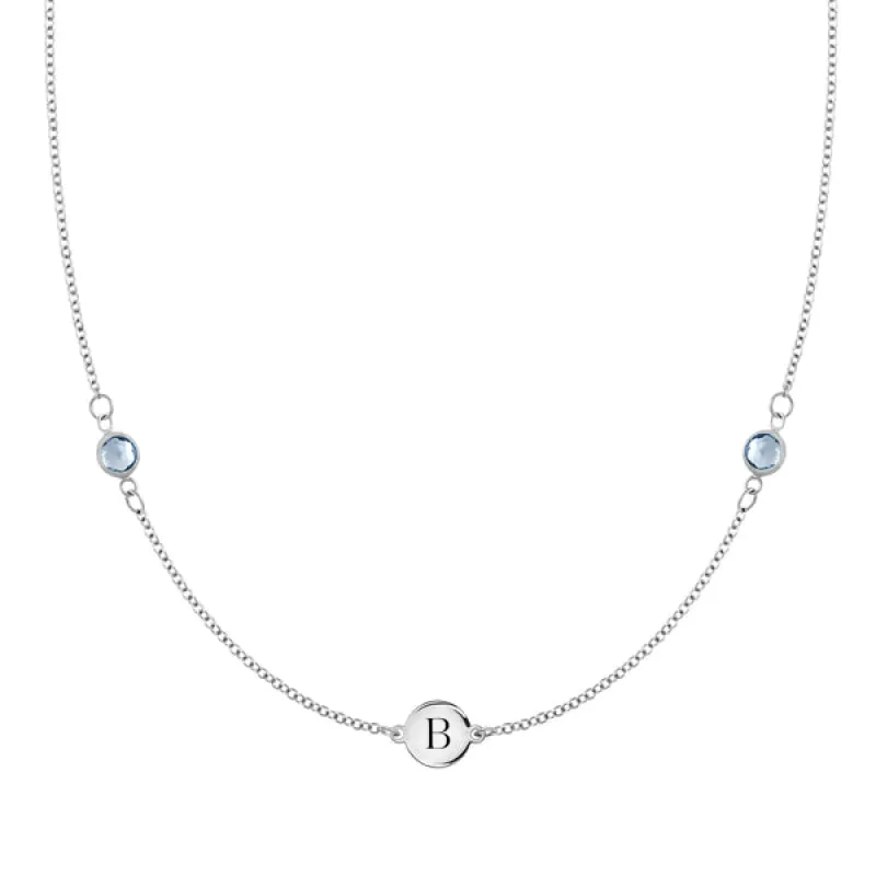 Personalized Classic 1 Letter & 2 Birthstone Necklace in 14k Gold sold by Haverhill