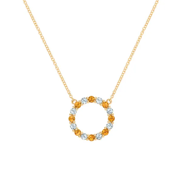 Personalized Rosecliff Circle Birthstone Necklace in 14k Gold sold by Haverhill