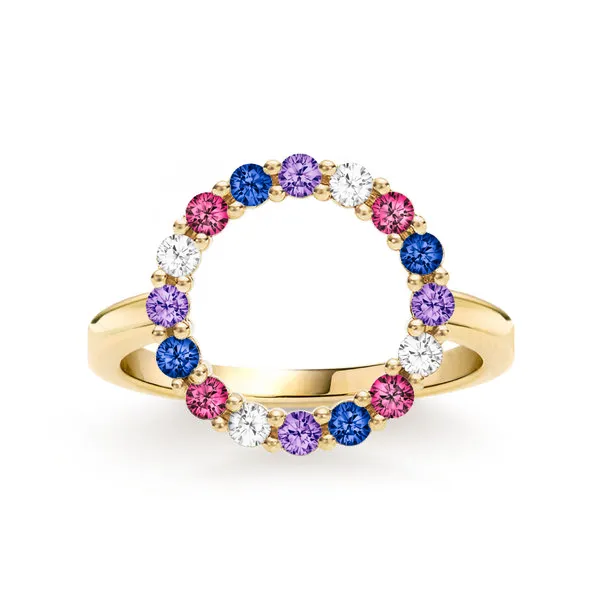 Personalized Rosecliff Circle Birthstone Ring in 14k Gold sold by Haverhill