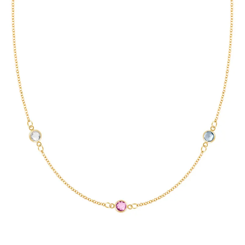 Personalized Classic 3 Birthstone Necklace in 14k Gold sold by Haverhill