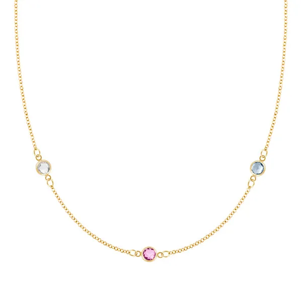 Personalized Classic 3 Birthstone Necklace in 14k Gold sold by Haverhill