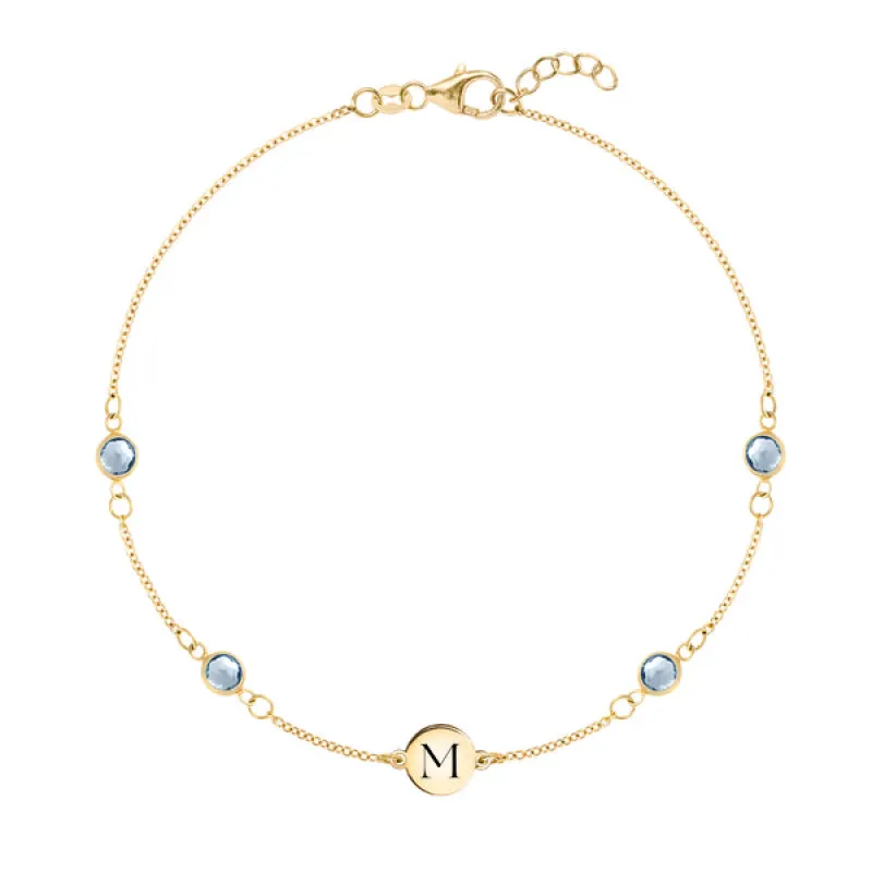 Personalized Classic 1 Letter & 4 Birthstone Bracelet in 14k Gold sold by Haverhill