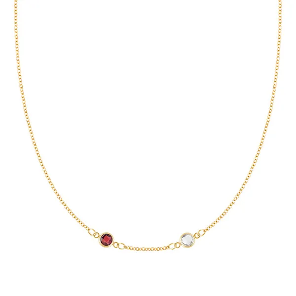 Personalized Classic 2 Birthstone Necklace in 14k Gold (Centered) sold by Haverhill