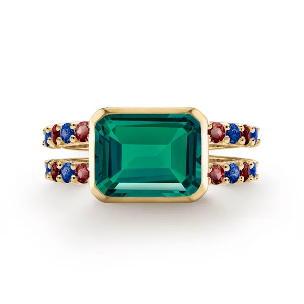 Personalized Warren Horizontal Birthstone Ring with Accent Stones in 14k Gold sold by Haverhill