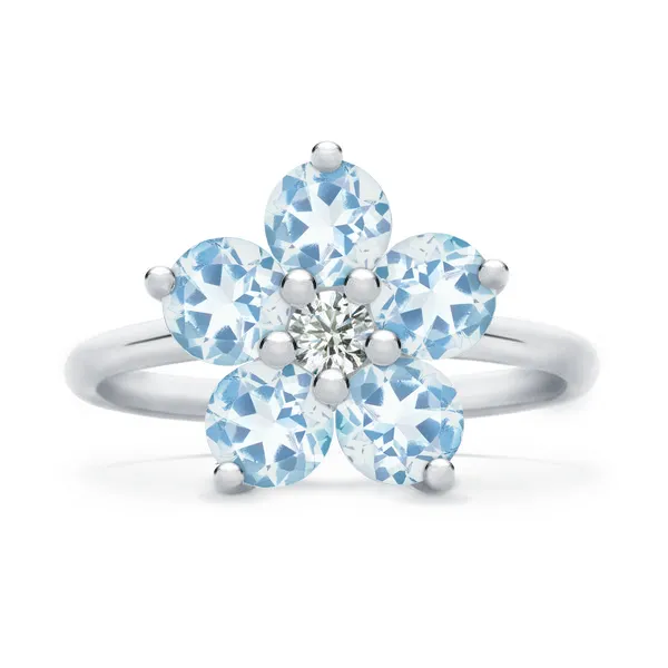 Personalized Greenwich Flower Birthstone & Diamond Ring in 14k Gold sold by Haverhill