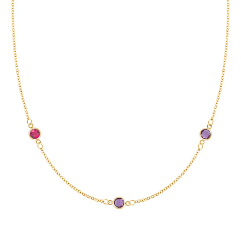 Personalized Classic 3 Birthstone Necklace in 14k Gold sold by Haverhill