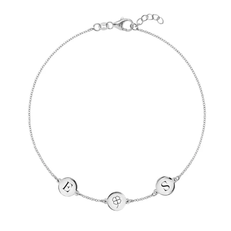Personalized Clover Disc & 2 Letter Bracelet in 14k Gold sold by Haverhill