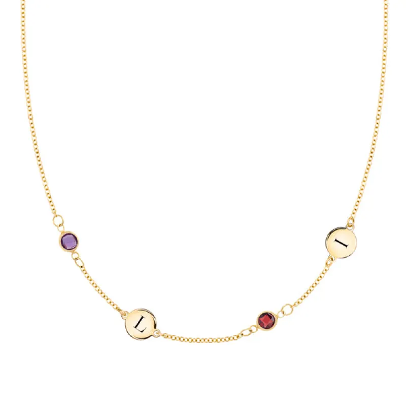 Personalized Classic 2 Letter & 2 Birthstone Necklace in 14k Gold (Double Spacing) sold by Haverhill