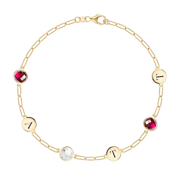 Personalized 3 Letter & 3 Grand Birthstone Adelaide Mini Bracelet in 14k Gold sold by Haverhill