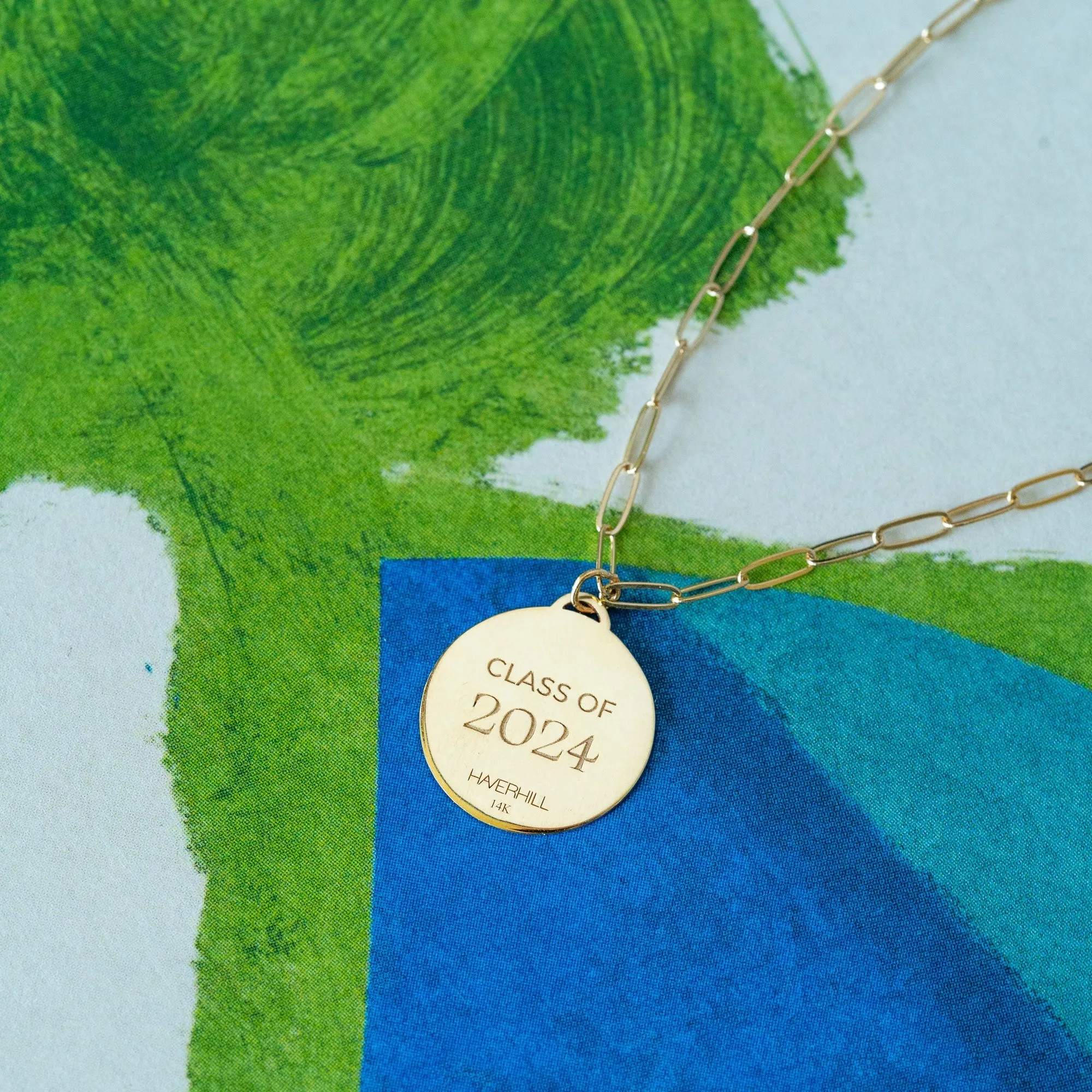 Engravable Graduation Flat Circle Pendant with Adelaide Mini Chain in 14k Gold sold by Haverhill product image thumbnail 2