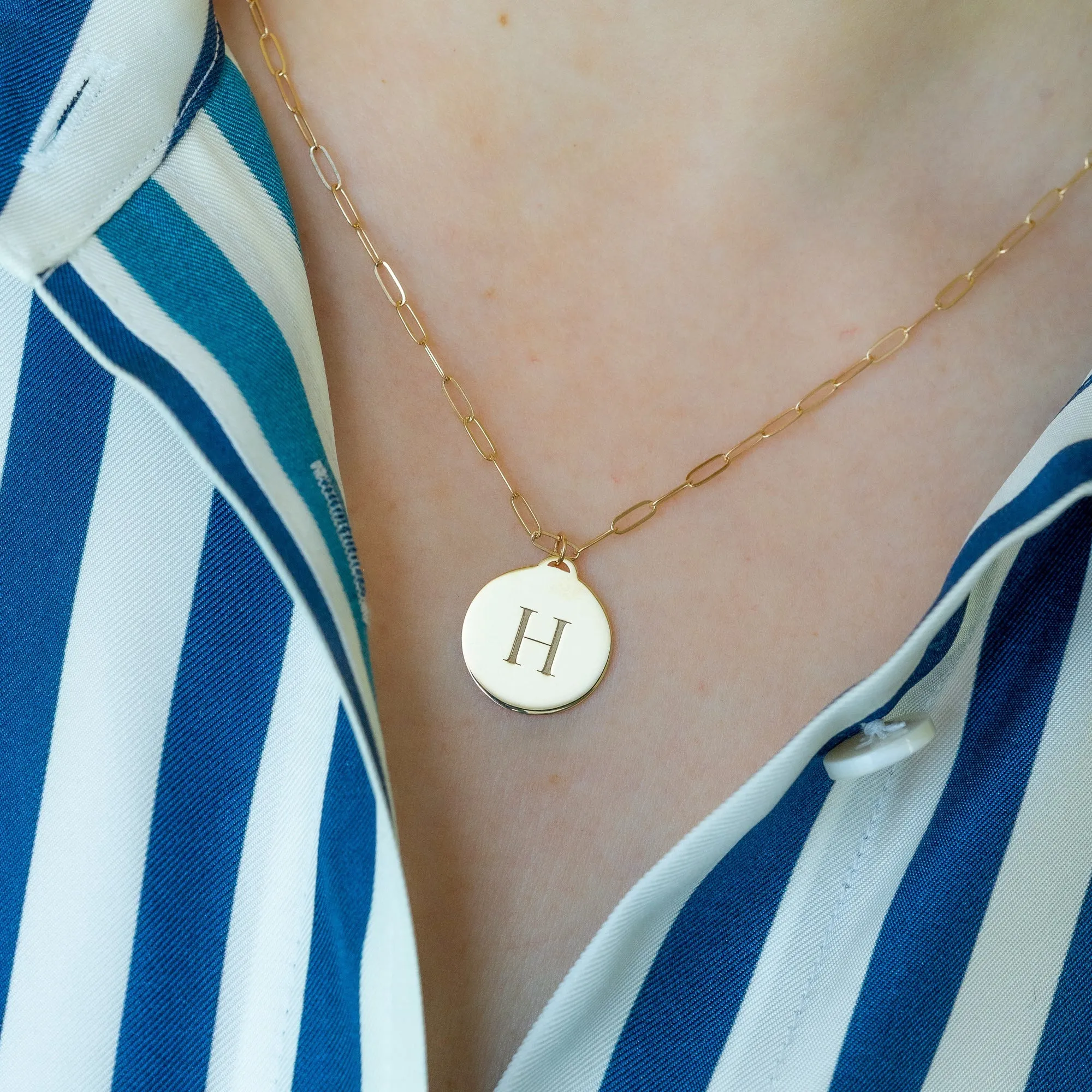 Engravable Graduation Flat Circle Pendant with Adelaide Mini Chain in 14k Gold sold by Haverhill product image thumbnail 3
