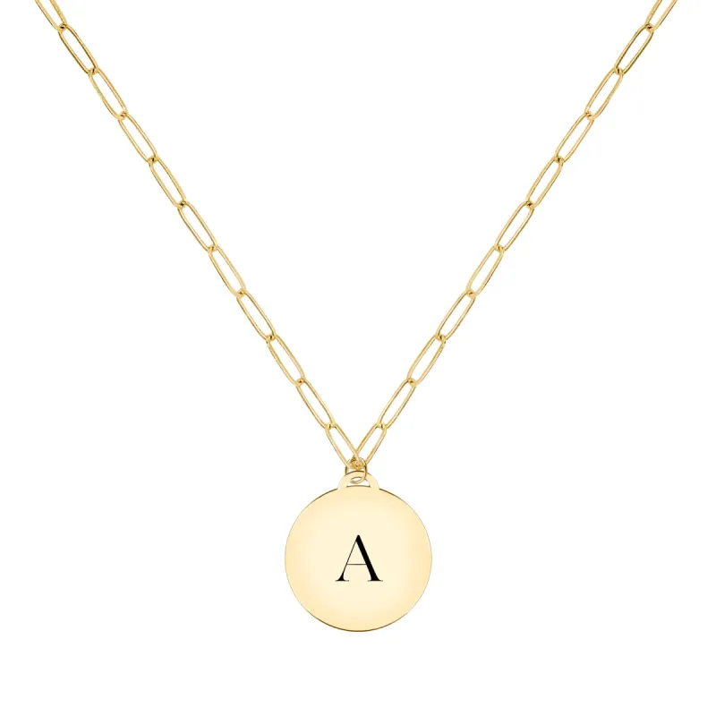 Engravable Graduation Flat Circle Pendant with Adelaide Mini Chain in 14k Gold sold by Haverhill
