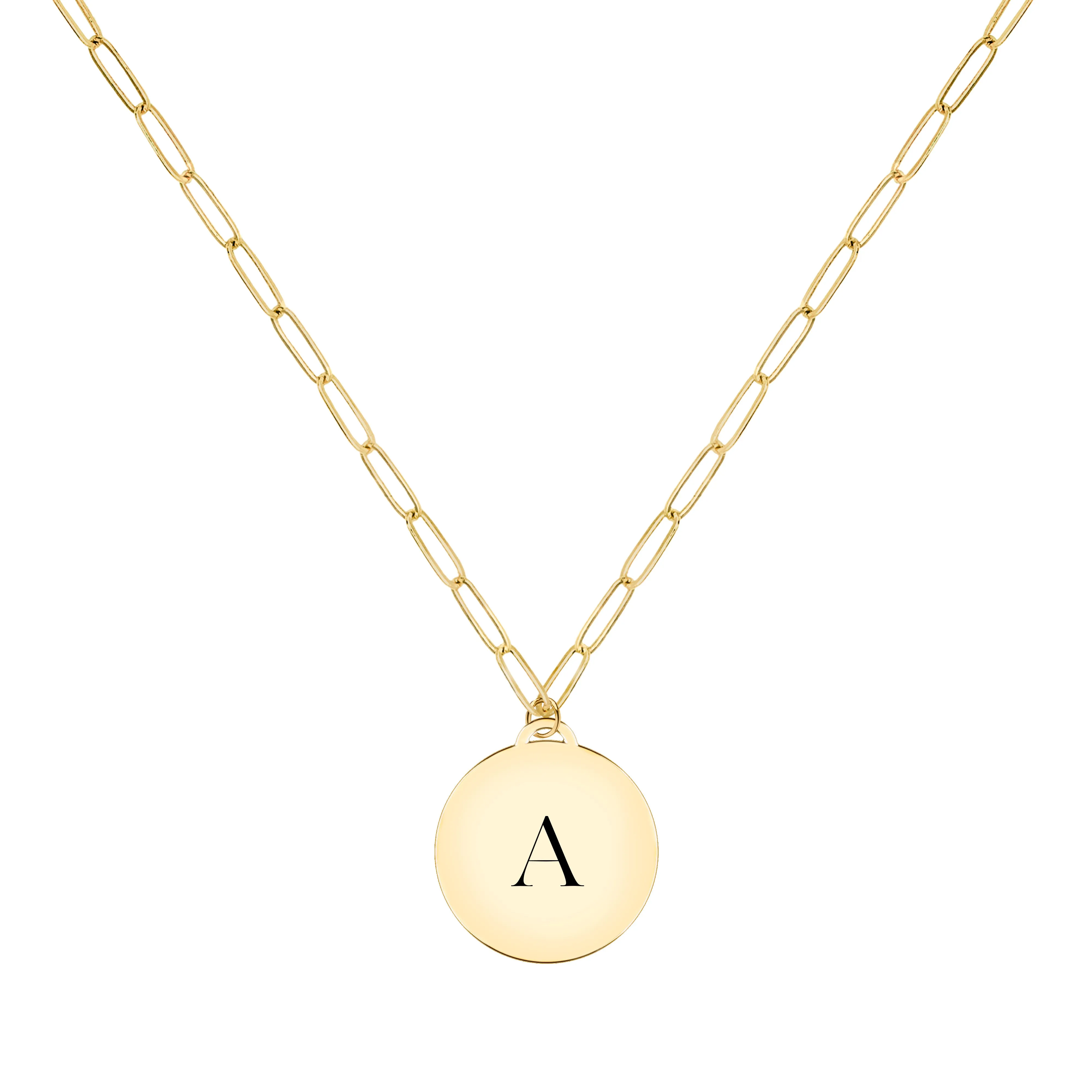 Engravable Graduation Flat Circle Pendant with Adelaide Mini Chain in 14k Gold sold by Haverhill