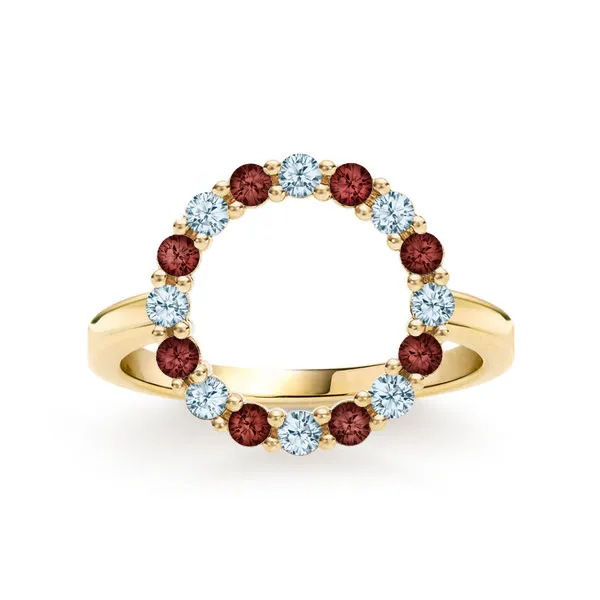 Personalized Rosecliff Circle Birthstone Ring in 14k Gold sold by Haverhill