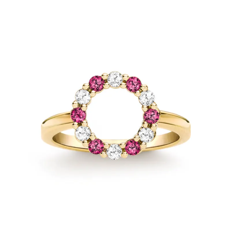 Personalized Rosecliff Small Circle Birthstone Ring in 14k Gold sold by Haverhill