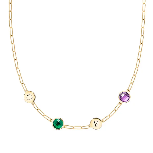 Personalized 2 Letter & 2 Grand Birthstone Adelaide Mini Necklace in 14k Gold sold by Haverhill