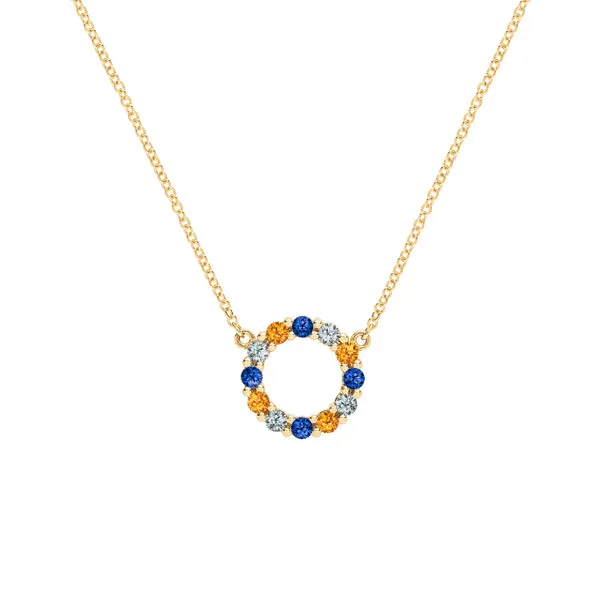 Personalized Rosecliff Small Circle Birthstone Necklace in 14k Gold sold by Haverhill