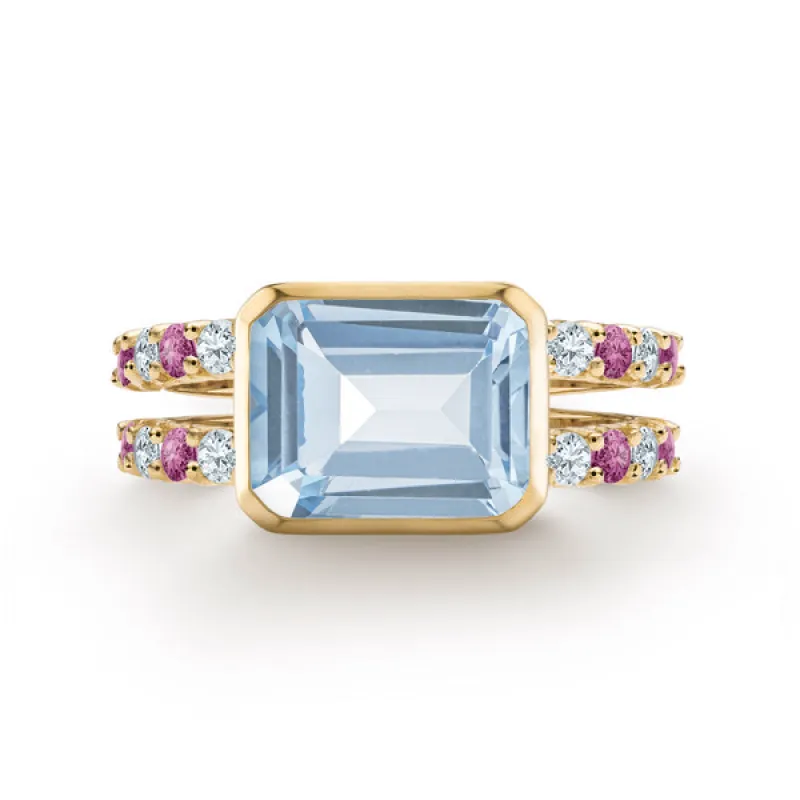 Personalized Warren Horizontal Birthstone Ring with Accent Stones in 14k Gold sold by Haverhill