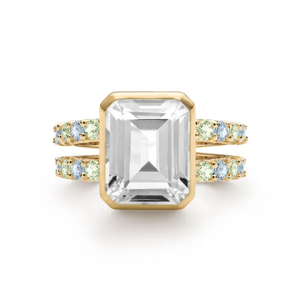 Personalized Warren Vertical Birthstone Ring with Accent Stones in 14k Gold sold by Haverhill