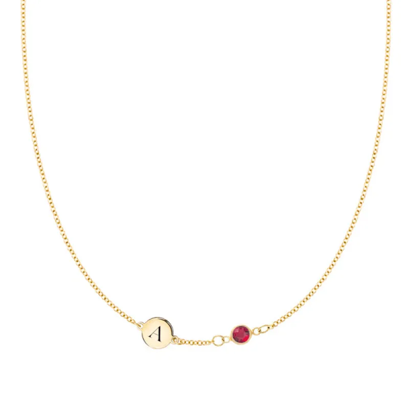 Personalized 1 Letter & 1 Classic Birthstone Necklace in 14k Gold (Single Spacing) sold by Haverhill