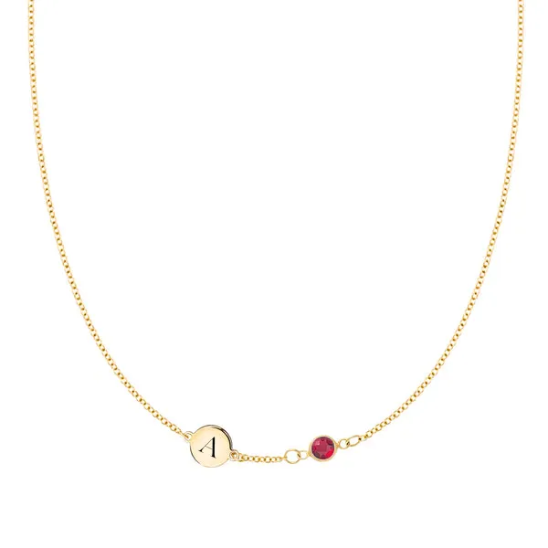 Personalized 1 Letter & 1 Classic Birthstone Necklace in 14k Gold (Single Spacing) sold by Haverhill