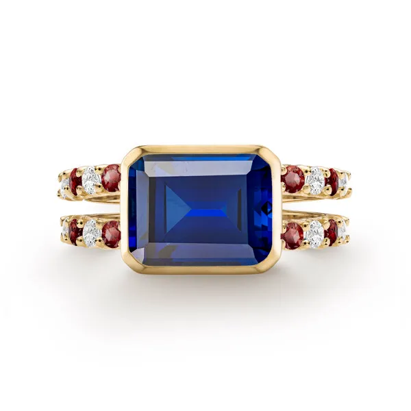Personalized Warren Horizontal Birthstone Ring with Accent Stones in 14k Gold sold by Haverhill