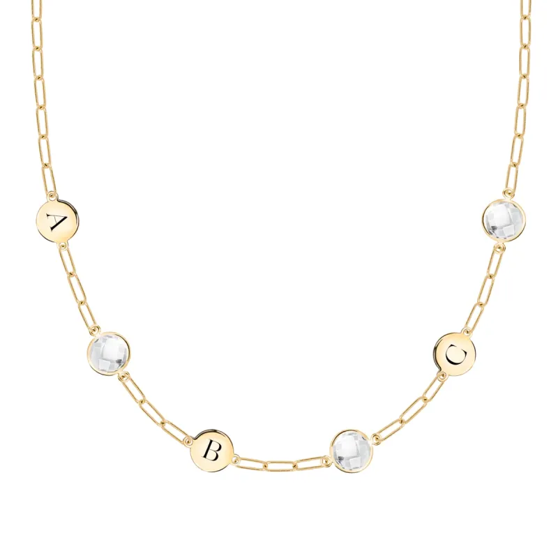 3 Letter & 3 Grand Birthstone Adelaide Mini Necklace in 14k Gold sold by Haverhill