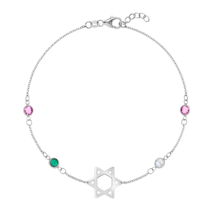 Personalized Classic Star of David & 4 Birthstone Bracelet in 14k Gold sold by Haverhill