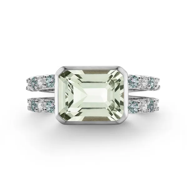 Personalized Warren Horizontal Birthstone Ring with Accent Stones in 14k Gold sold by Haverhill