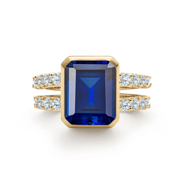 Personalized Warren Vertical Birthstone Ring with Accent Stones in 14k Gold sold by Haverhill