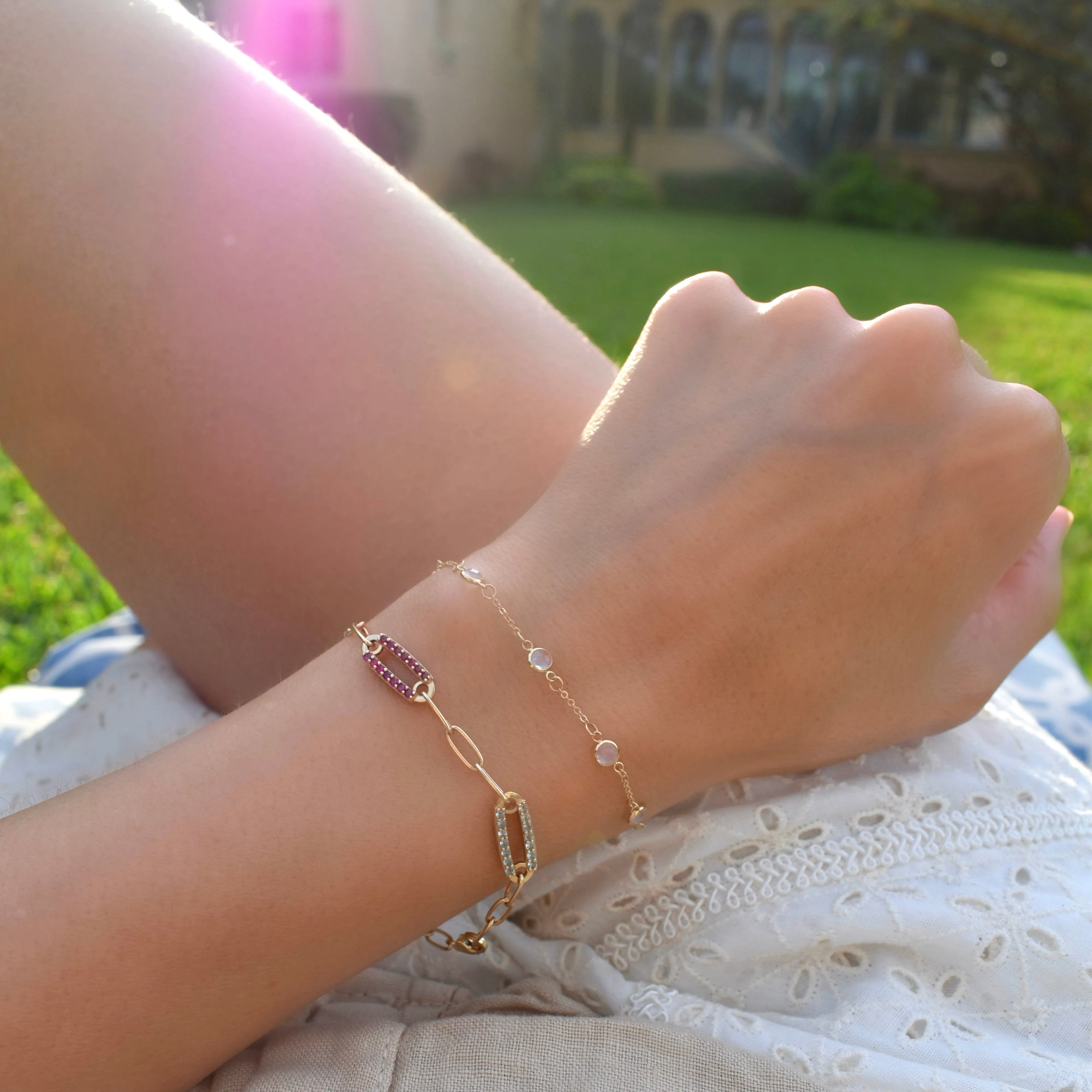 Personalized Adelaide 2 Pavé Birthstone Link Bracelet in 14k Gold sold by Haverhill product image thumbnail 2