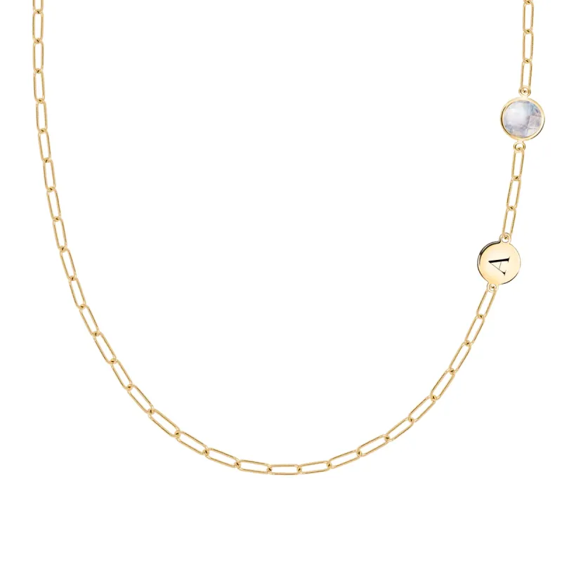 1 Letter & 1 Grand Moonstone Adelaide Mini Necklace in 14k Gold (June) sold by Haverhill