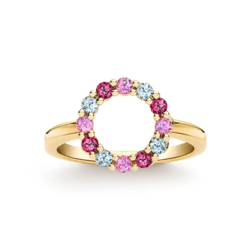 Personalized Rosecliff Small Circle Birthstone Ring in 14k Gold sold by Haverhill