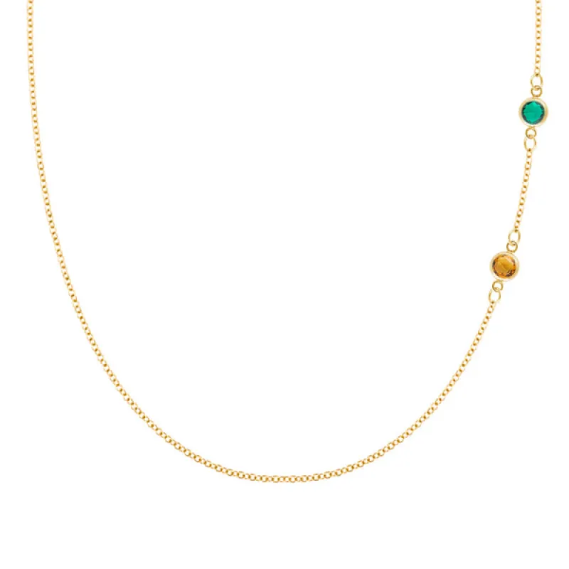 Personalized Classic 2 Birthstone Necklace in 14k Gold sold by Haverhill