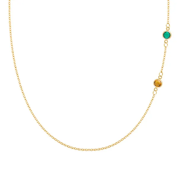 Personalized Classic 2 Birthstone Necklace in 14k Gold sold by Haverhill
