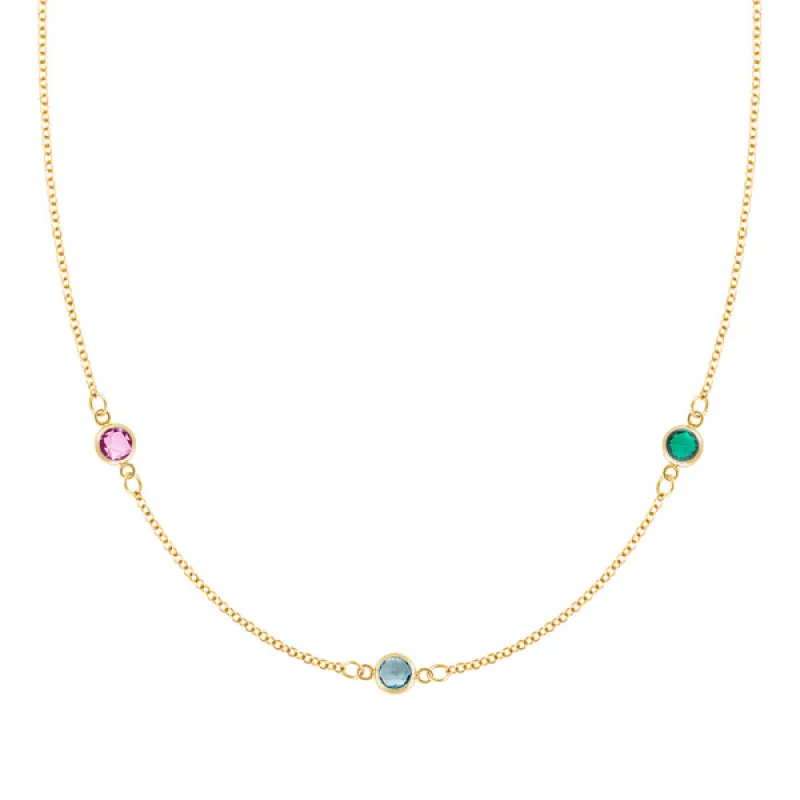 Personalized Classic 3 Birthstone Necklace in 14k Gold sold by Haverhill