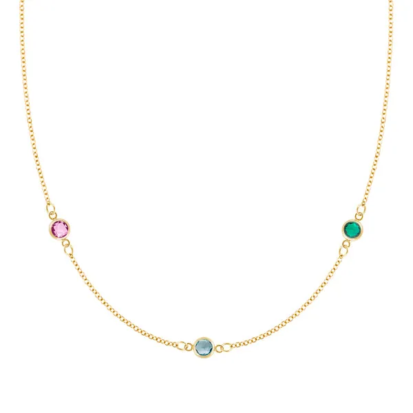 Personalized Classic 3 Birthstone Necklace in 14k Gold sold by Haverhill