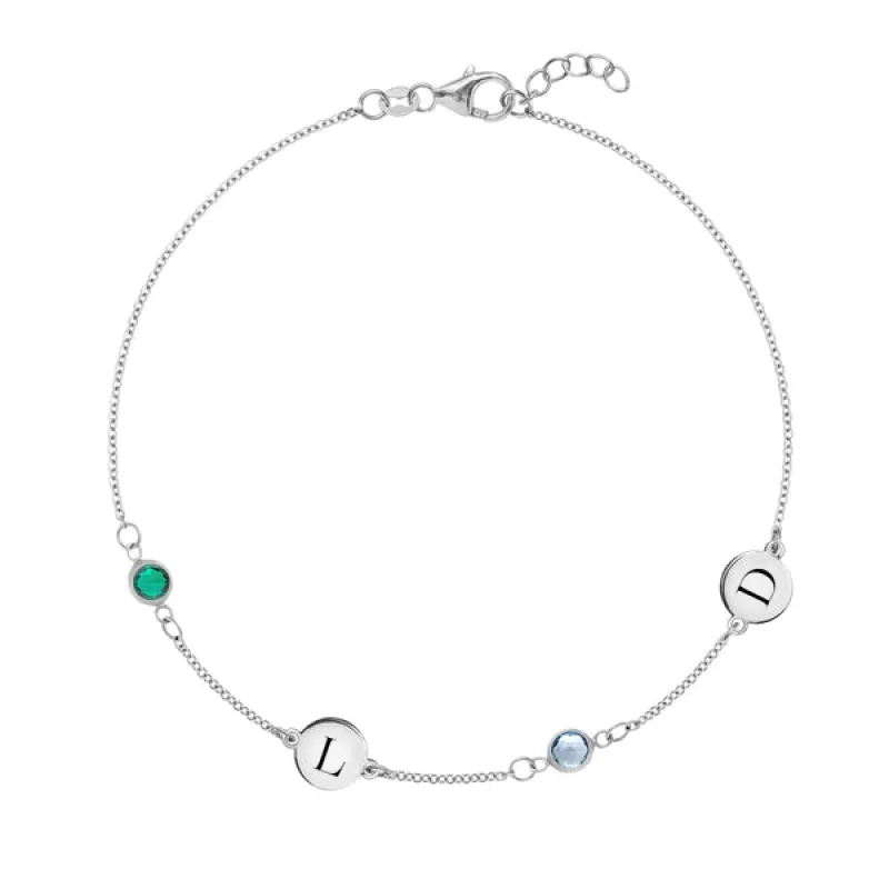 Personalized Classic 2 Letter & 2 Birthstone Bracelet in 14k Gold sold by Haverhill