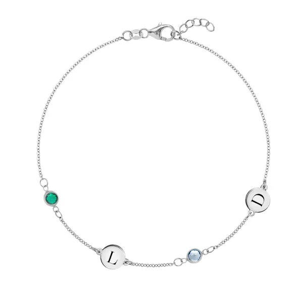 Personalized Classic 2 Letter & 2 Birthstone Bracelet in 14k Gold sold by Haverhill