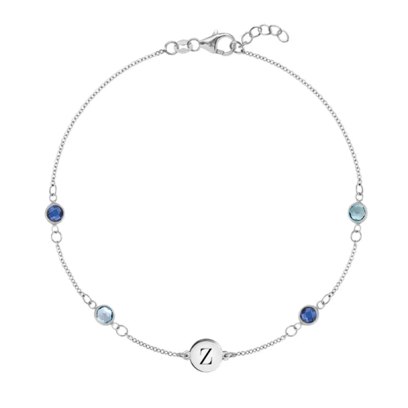 Personalized Classic 1 Letter & 4 Birthstone Bracelet in 14k Gold sold by Haverhill