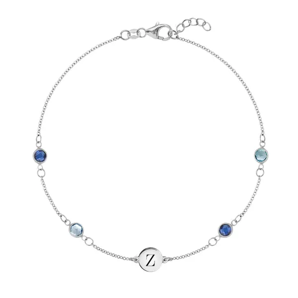 Personalized Classic 1 Letter & 4 Birthstone Bracelet in 14k Gold sold by Haverhill