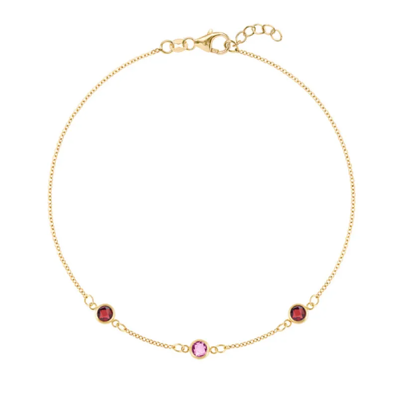 Personalized Classic 3 Birthstone Bracelet in 14k Gold sold by Haverhill